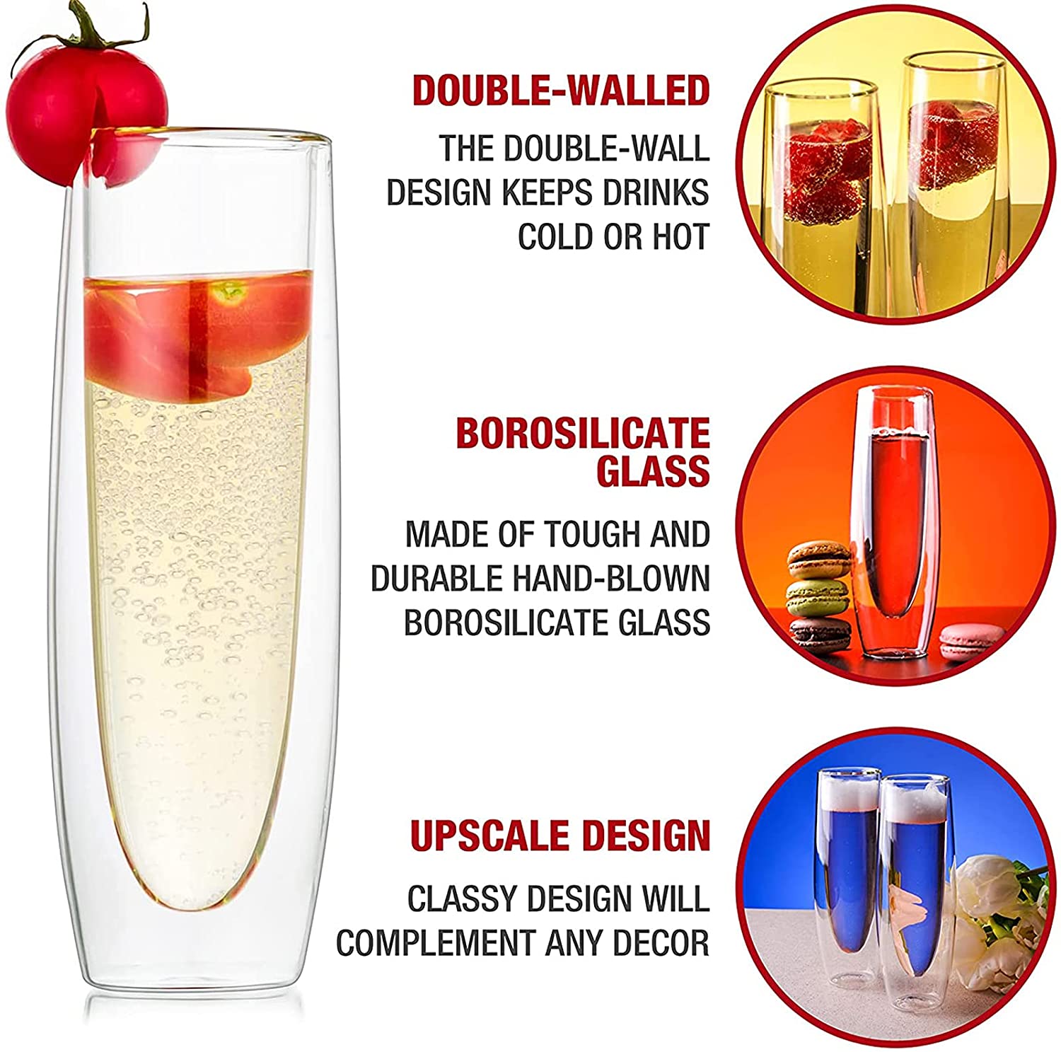 Stemless Champagne Flutes Crystal Glass Hand Blown Mimosa Glasses Cup Premium for Bridal Shower Party Wedding