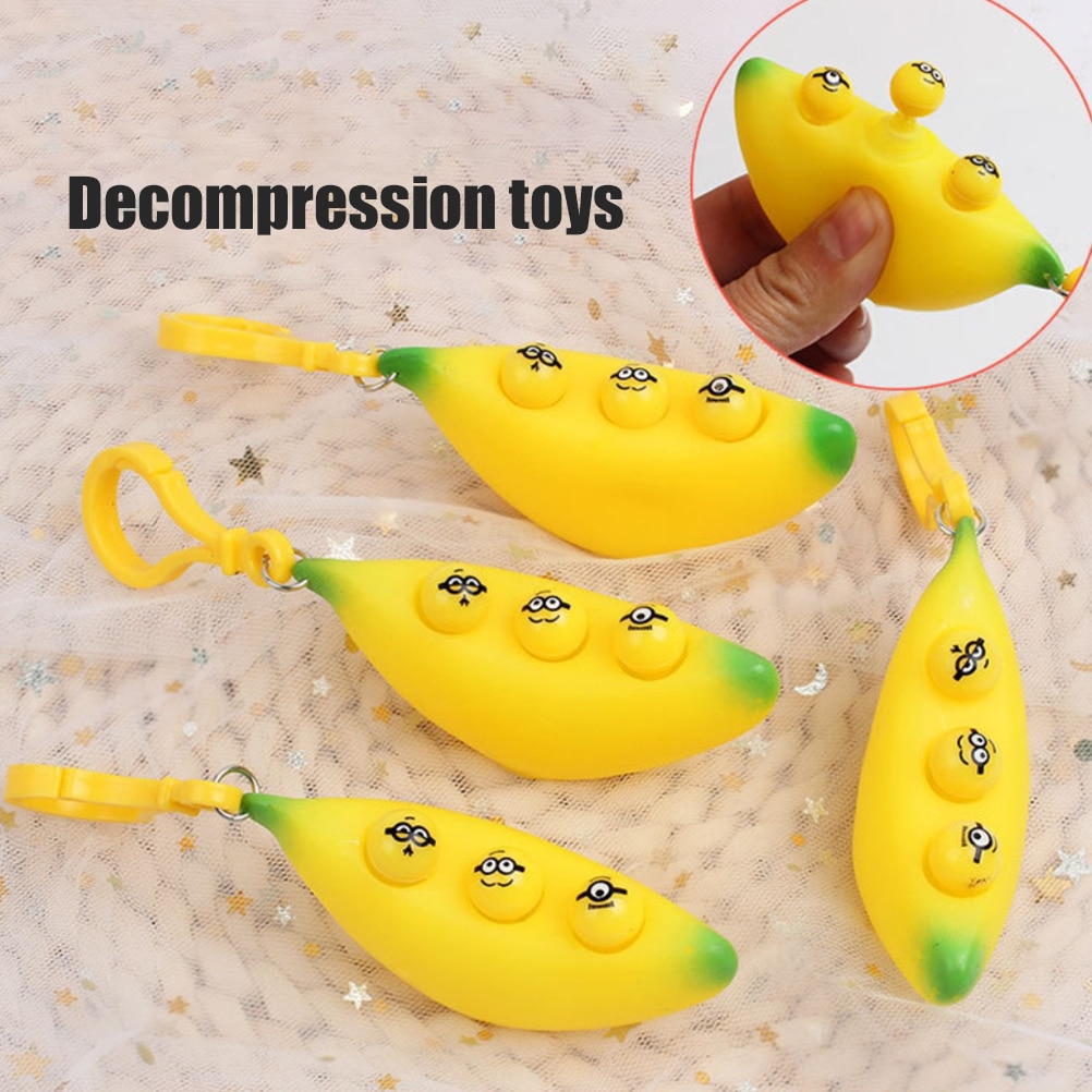 3Pcs Banaan Sleutelhangers Zintuiglijke Speelgoed Anti-Stress Fidget Kuiltje Reliver Stress Speelgoed Decompressie Speelgoed Voor Kinderen Volwassenen