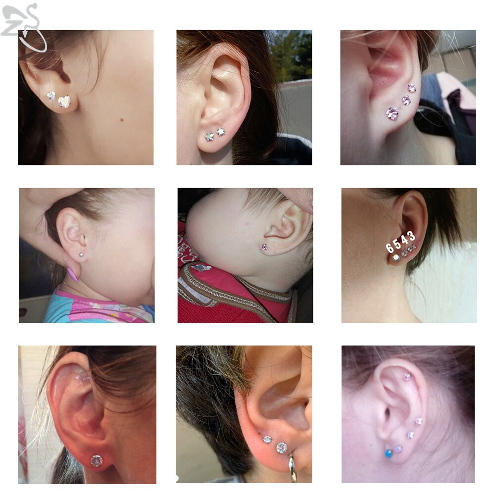 Zs 4 Pairs 3-8Mm Glanzende Zirconia Stud Oorbel Set 316L Rvs Oorstekers Oor Tragus helix Schelp Kraakbeen Piercings