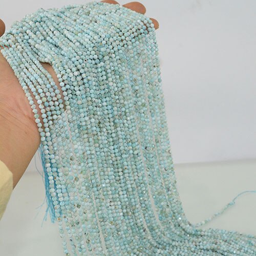 Natural Semi Precious Stone Faceted Round Beads 3mm-3.5mm: Larimar 3.2mm