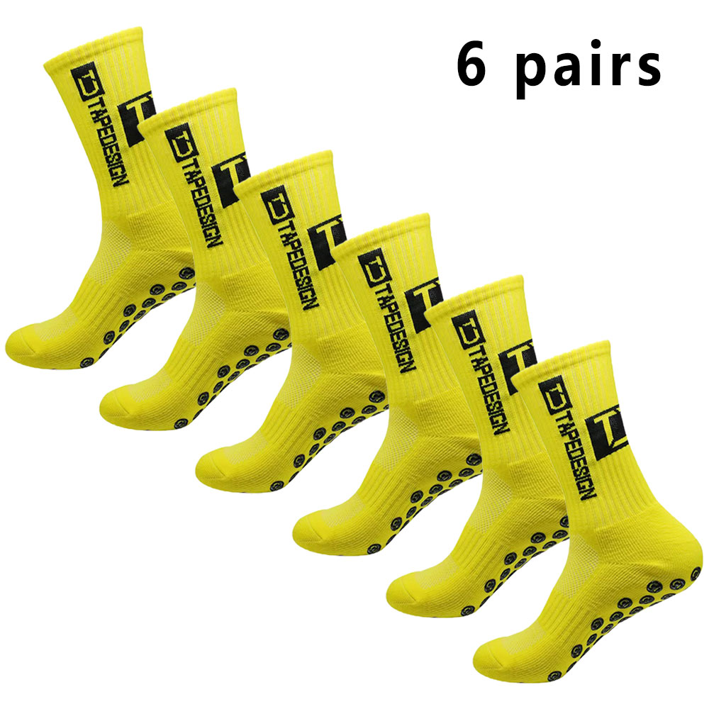 6 pares de meias de futebol meias esportivas masculinas meias de meia panturrilha silicone antiderrapante dot meias basquete yoga: Preto vermelho