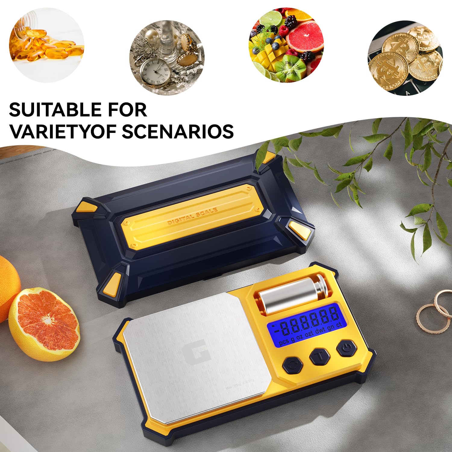 300g x 0.01g precision electronic scale with 50g calibration weight, backlit LCD display, stainless steel weighing platform