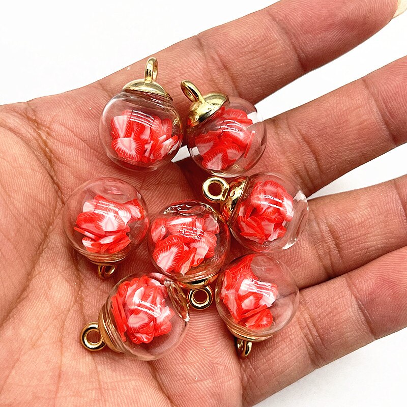 10pcs 16mm Colorful Transparent Ball Glass Polymer Clay Charms Pendant Find Hair Accessories Jewelry Charms Earring: 08