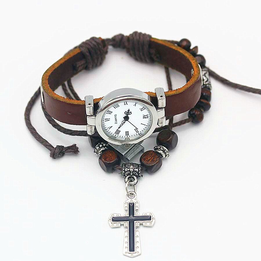 shsby unisex ROMA vintage watch leather strap bracelet watches Religious cross women dress watches silver female wristwatch