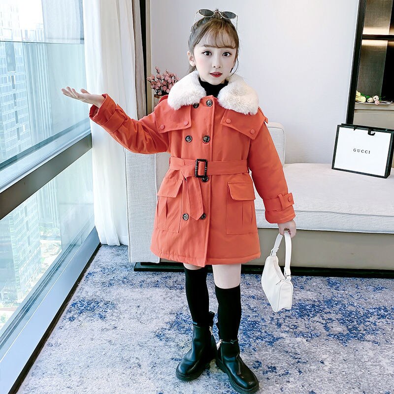 Winter Mädchen Jacke Winddicht Warme Mantel Pelz Kragen Outwear Zweireiher lässig freundlicher freundlicher Kleidung 4-16 Jahre alt