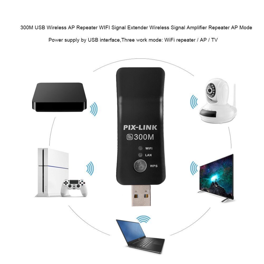 Mini USB TV WiFi Dongle Adapter 802.11b/g/n 300Mbps Universal Wireless Receiver 2.4Ghz Network Card RJ45 WPS Repeater AP Mode