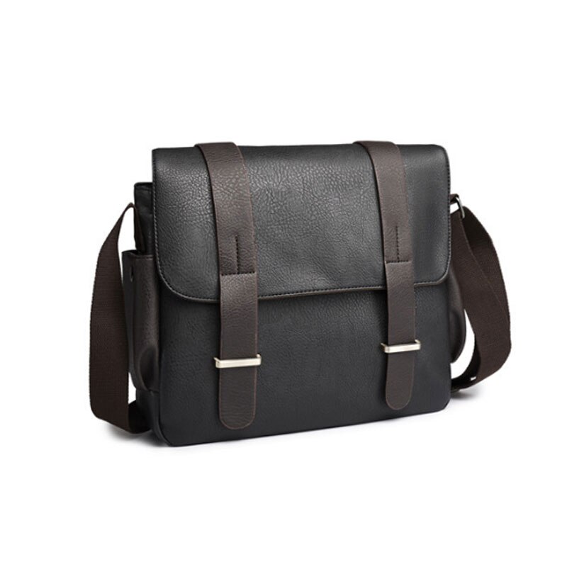 Scione männer Leinwand Messenger Taschen Vintage PU Leder Büro Aktentasche Reise Schule Teenager Schulranzen Schulter Tasche: Black PU