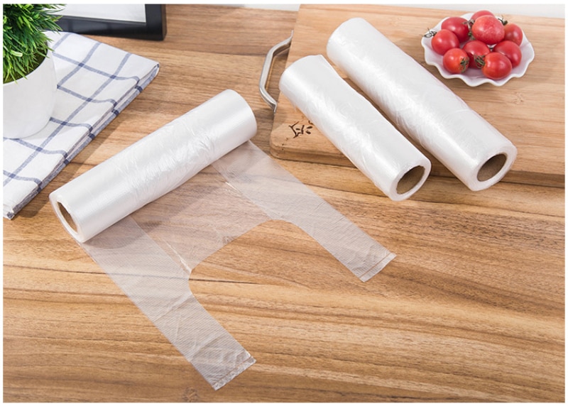 100 stk / rulle engangs punktbrydende vest type gennemsigtig pose plastpose mad konservering taske husstand gadget god