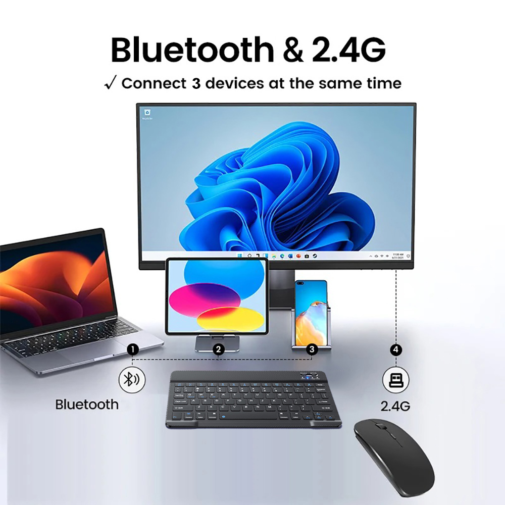 Bluetooth Wireless Keyboard Mini Keyboard For MacBook iPad 2.4G Rechargeable Gaming Receiver For Android iOS Windows