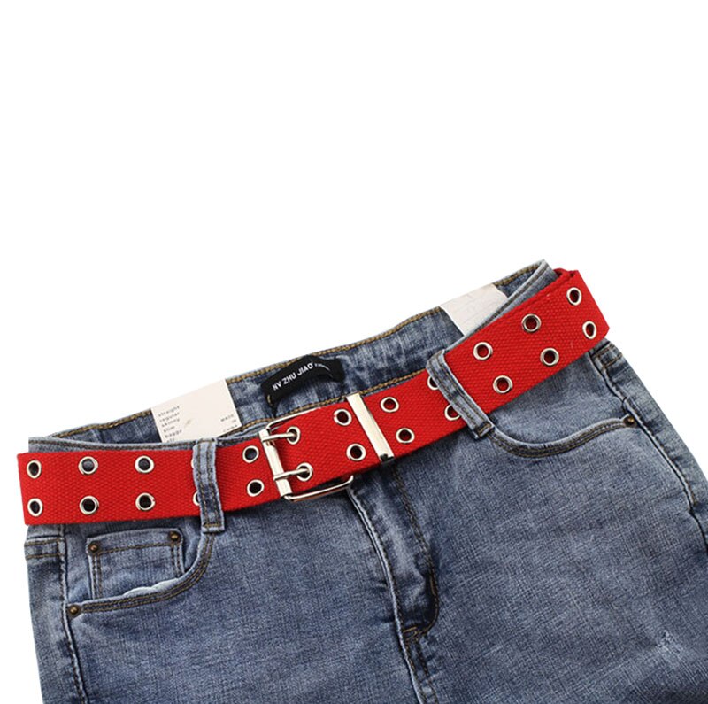 Best YBT-Cinturón de lona Unisex, cinturón con hebilla de aleación de doble fila para fotos de la calle, cinturón hueco Chic con cadena: A Red