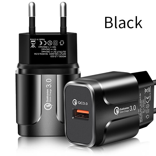 GTWIN 18W Quick Charge QC 3.0 USB Charger For Mobile Phone Adapter EU US Plug Wall Charger QC3.0 Fast Charging 3A Universal: Black EU Plug