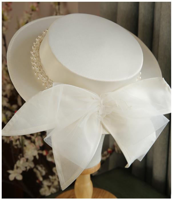 French Style Flat Top Hat Women White Ladies Hats Church Dresses For Women Women Church Hats