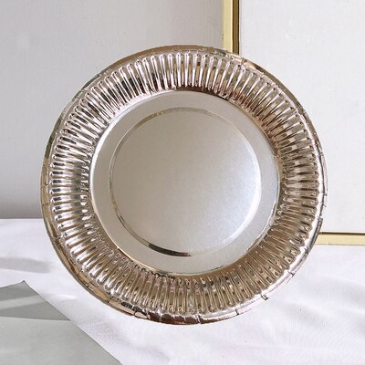 Plato de papel dorado y plateado desechable, suministros de , bandeja de papel para , cena y pastel, 7 y 9 pulgadas, 50 unids/paquete: Plata / 50pcs   7 inch