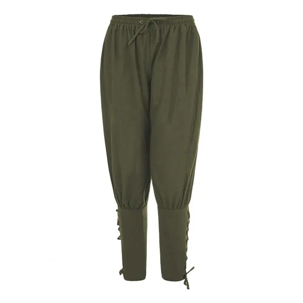 Adult Men Medieval Pirate Pants Linen Horseman Knight Costume Loose Leggings Black Navigator Leg Bandage Trouser: XL / green
