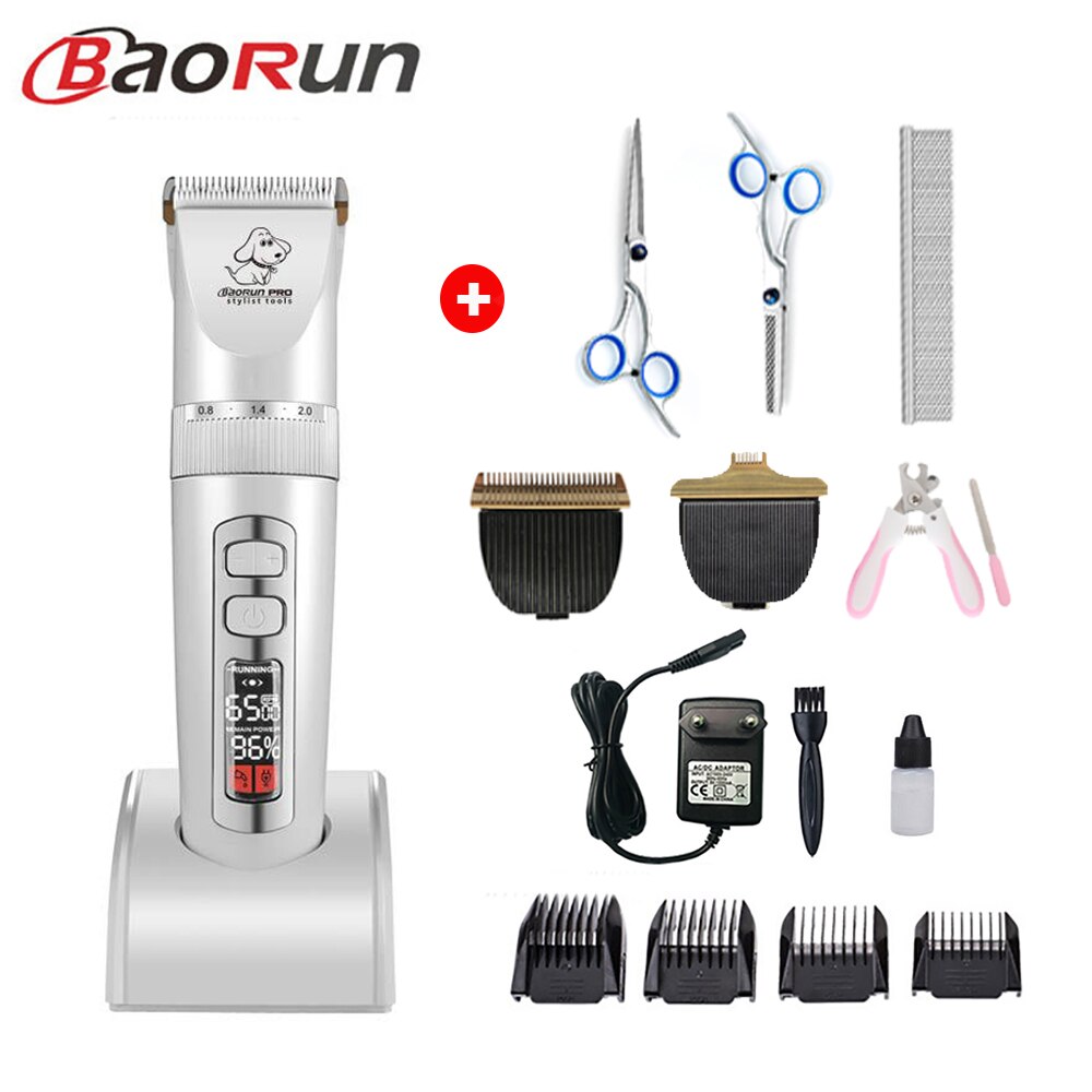 Baorun-cortapelos P9 para perros, afeitadora con pantalla LCD, para aseo de gatos y mascotas: white kit D with Box