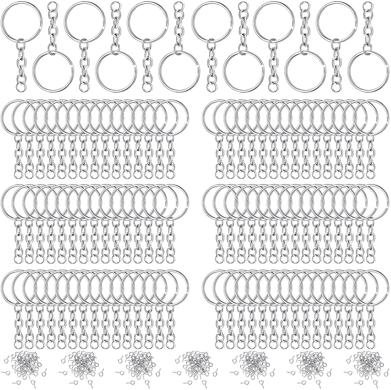 360 sztuk złoty srebrny brelok pierścień Making Kit materiały DIY ręcznie wykonany wisiorek odlewania gwoździe nagwintowane koło biżuteria zestawy narzędzi Art Craf: Silver
