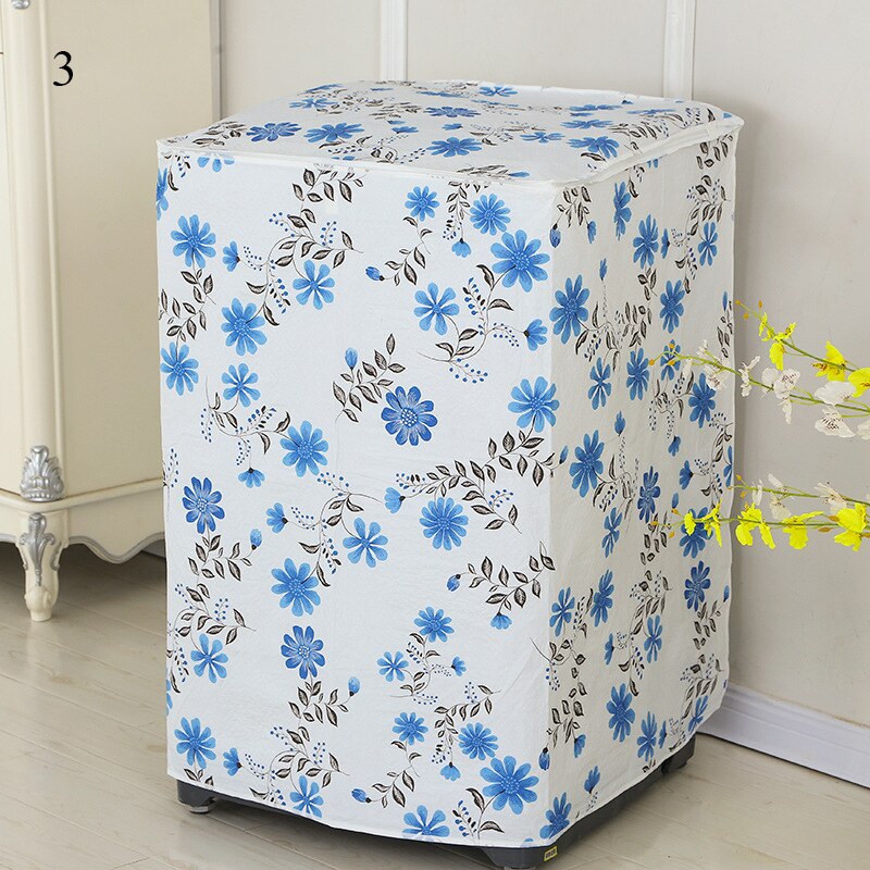 Thicken PEVA Washing Machine Cover Floral Plaid Print Sunscreen Dust Proof Cover Waterproof Case for Automatic Washing Machine: 3