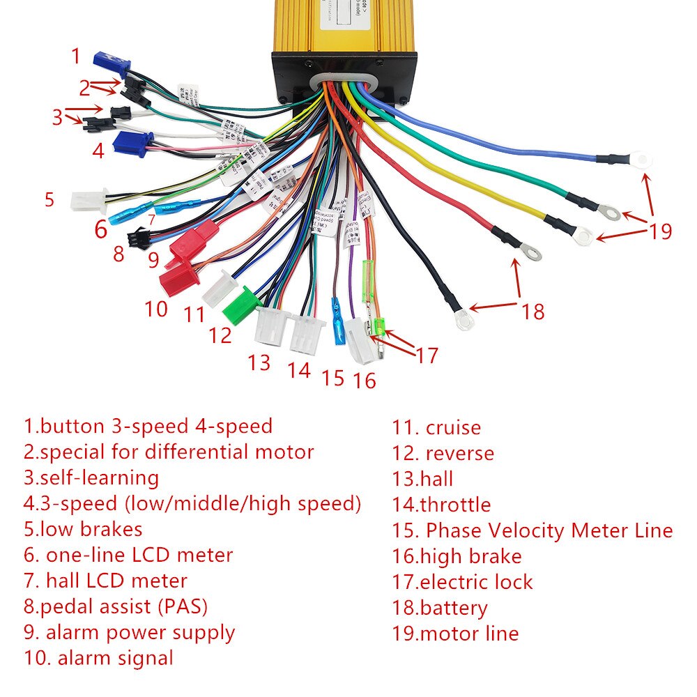 Controlador sin escobillas de onda sinusoidal Universal de 3 modos, 36V, 48V, 60V, 72V, 500W-1000W, 12 tubos aptos para patinete eléctrico, Motor de velocidad para bicicleta eléctrica