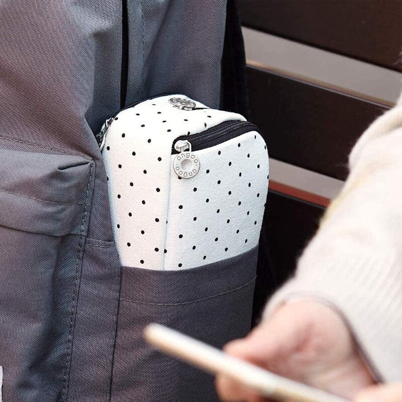 ANGOO Pencil Case Big Capacity Double Open Pencil Pouch 3 Compartments Canvas Makeup Cosmetic Pouch for School Office