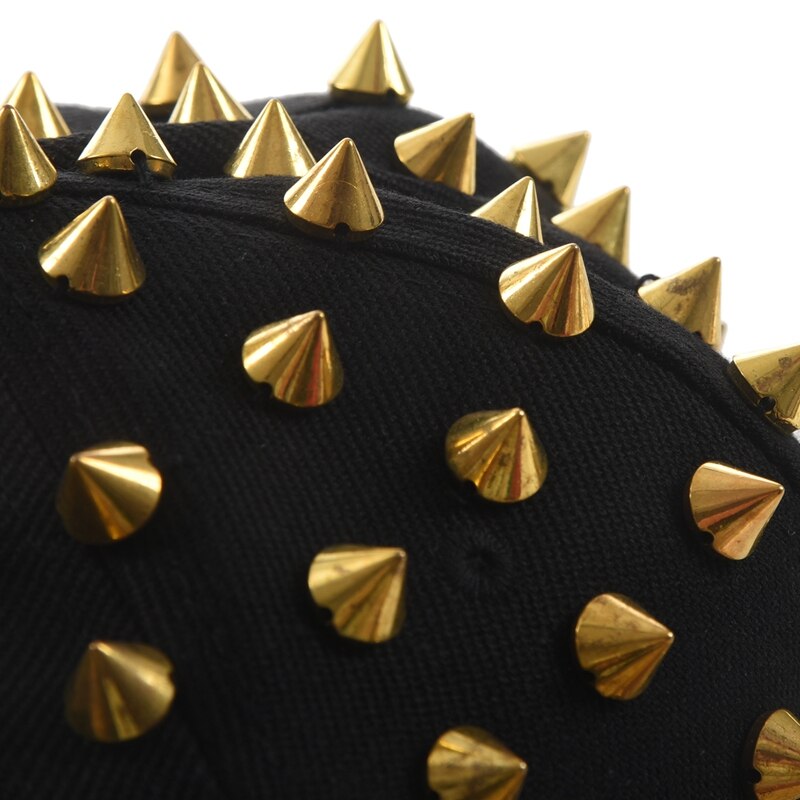 Chapeau noir casquette à clous or Hip Hop Punk gothique