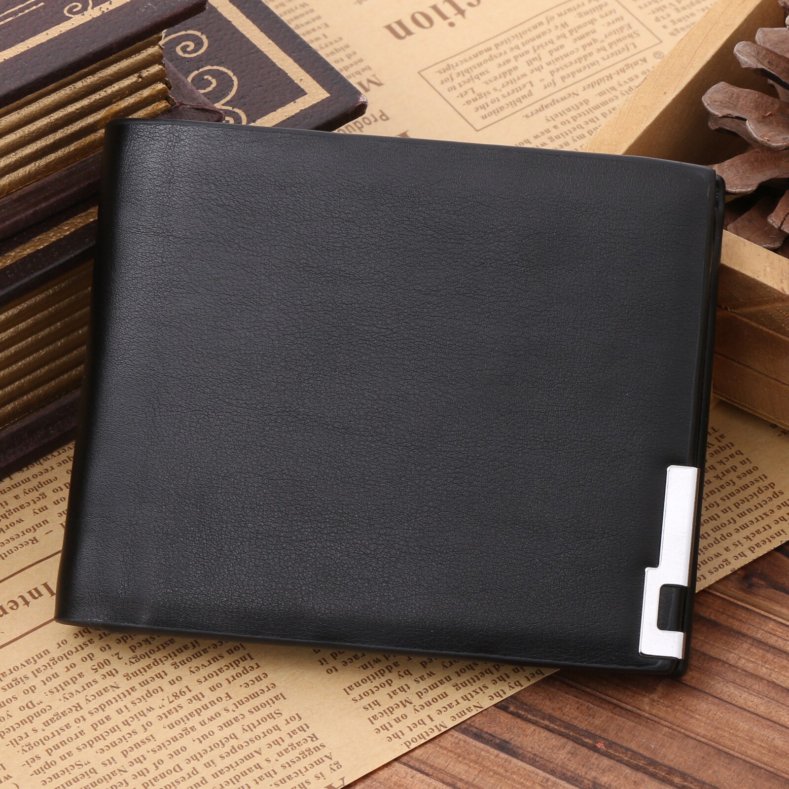 Retro Short Bifold Wallet for Men Small Leather Cards Wallets Purse Purses Male Mens Wallet Slim Business ID Card Holders Wallet: Black E