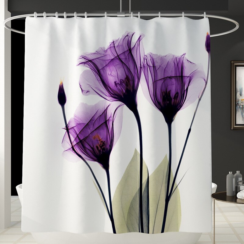 Bloem Patroon Afdrukken Badkamer Waterdicht Douchegordijn Set Voetstuk Tapijt Deksel Tapijt Wc Cover Set Bad Gordijn Mat Set