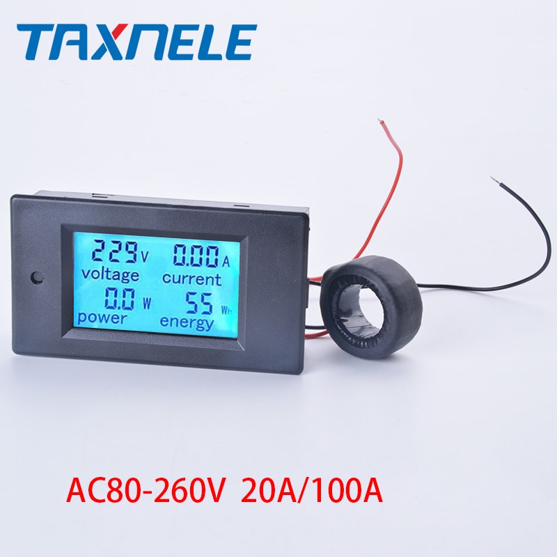 Digital LCD Display AC Voltage Meters AC80-260V 20A 100A Voltmeter Ammeter Voltage Current Power Energy Multimeter Panel Tester