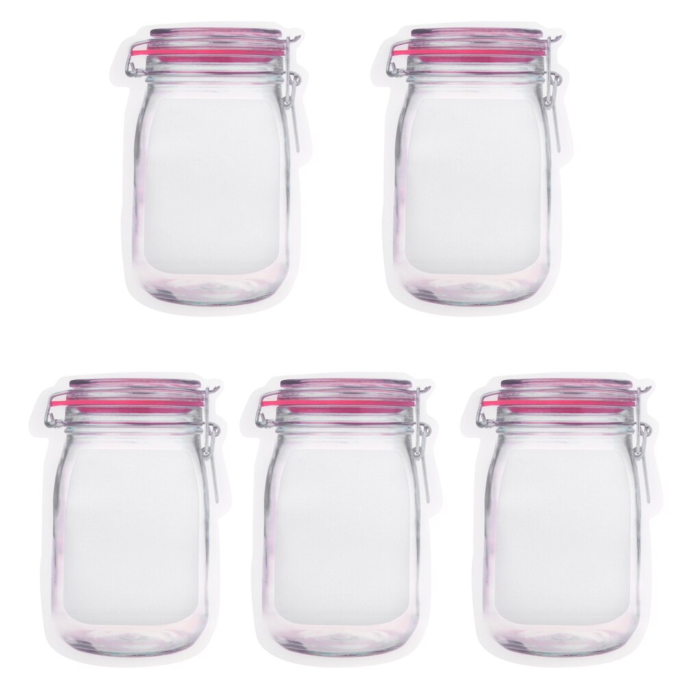 5pcs Reusable Mason Jar Bottles Bags Nuts Candy Cookies Bag Seal Fresh Food Storage Bag Snacks Zipper Sealed Kitchen Organizer: 13.7x19.5cm