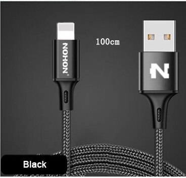 Original nohon 8pin cabo usb para iphone 7plus 6s mais 5 5S 5c ios 10 9 8 ipad ipod cabo de carregamento rápido sincronização dados fio: Black - 100CM