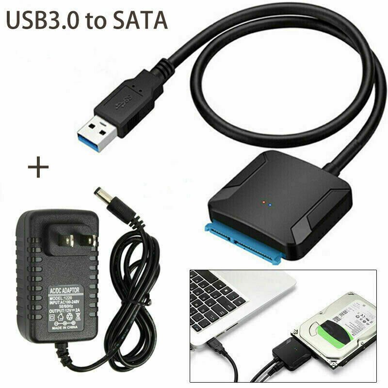USB 3.0 To Sata Cable For SATA III 3.5 2.5 Inch External HDD SSD Hard Drive Easy Drive Cable DC5.5 12V 2A Power Adapter