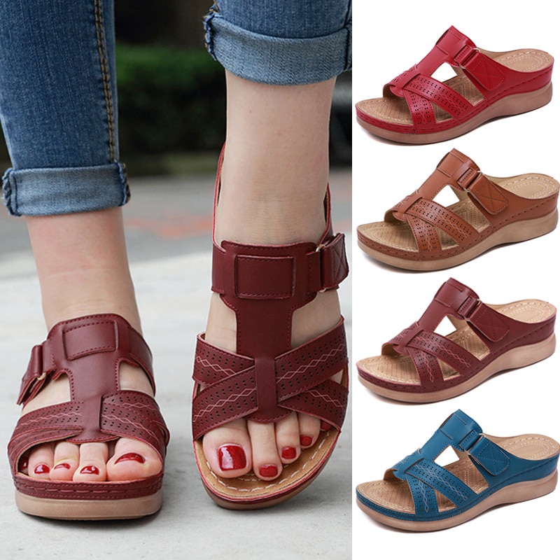 Newly Women Premium Orthopedic Open Toe Sandals Vintage Anti-slip Breathable for Summer YA88