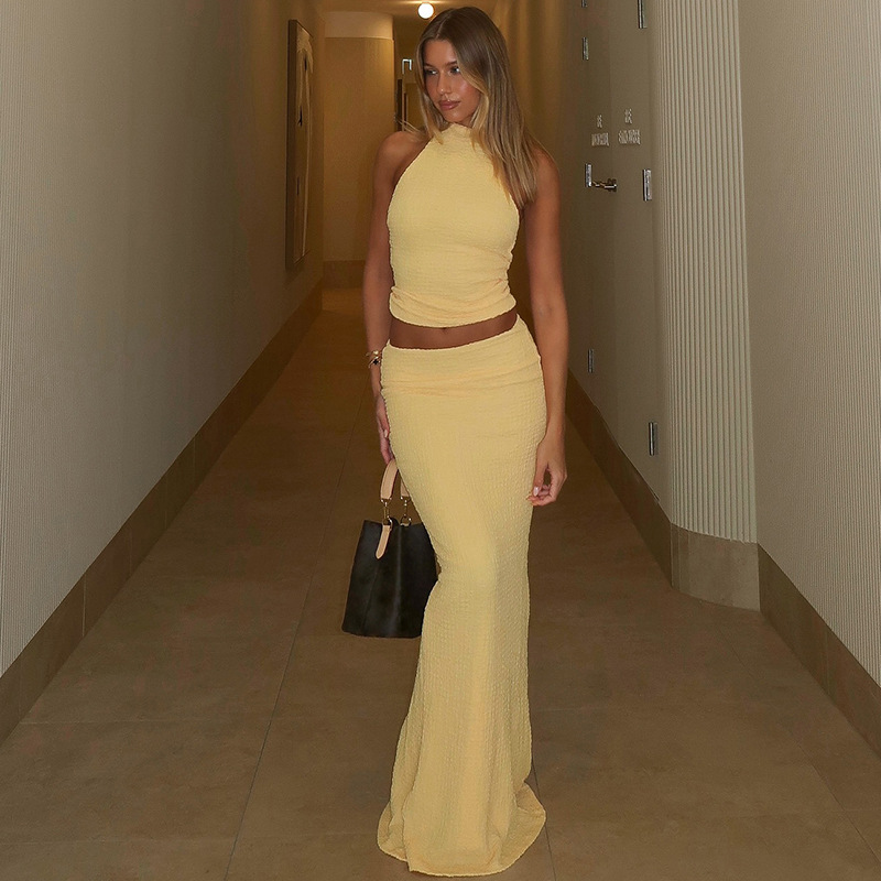 Tornova Langen Rock Anzug Für Frauen Sexy Backless Ärmellose Weste Hohe Taille Schlank Rock Dame Elegante Abend Party Anzug