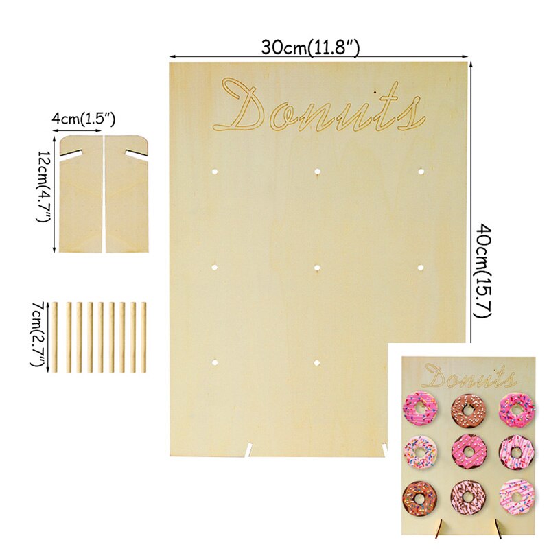 20/9 pinnar donut vägg donut hållare donut styrelser stå bröllop bord dekorationer födelsedagsfest gynnar baby shower leverans: Träskiva 30 x 40cm