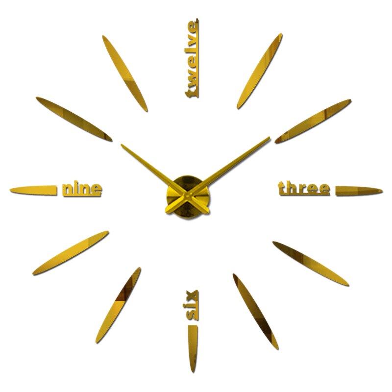 Diy wandklok met ,3d spiegelstickers, frameloze wandklok voor thuis, woonkamer, slaapkamer, kantoordecoratie: Goud