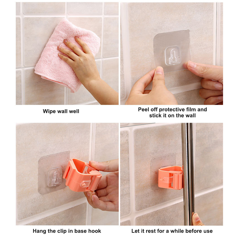 Adhesive Multi-Purpose Hooks Wall Mounted Mop Organizer Holder RackBrush Broom Hanger Hook Kitchen Bathroom Strong Hooks