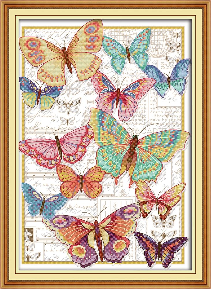Vlinders Vliegen Vrij Kruissteek Kit 14ct 11ct Print Canvas Hand Naaien Cross-Stitching Borduurwerk Diy Handgemaakte Handwerken