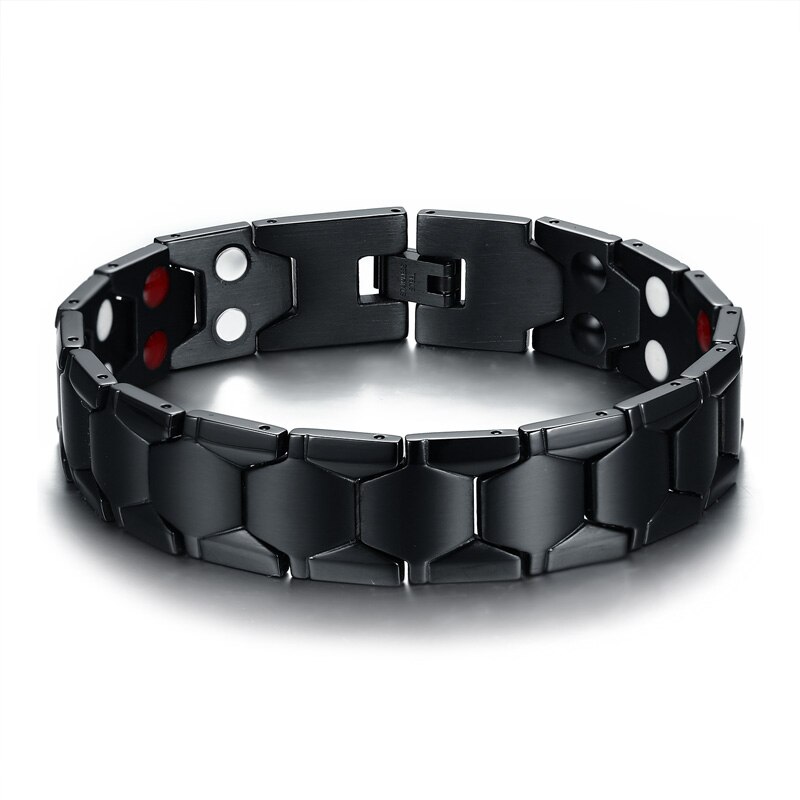 Winterse voetbalstijl armband voor heren goudkleurige energie germanium magnetische armband heren roestvrijstalen schakelarmbanden: Zwart 15mm