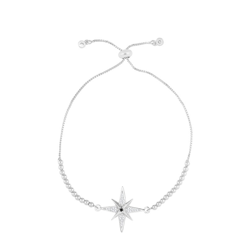 Witte & Zwarte Cz Stenen Starburst Bedelarmband Vrouwen Meisje Zirkonia Kristal Rood Koord Achtpuntige Ster Lichte Sieraden Cadeau: VERMEIL