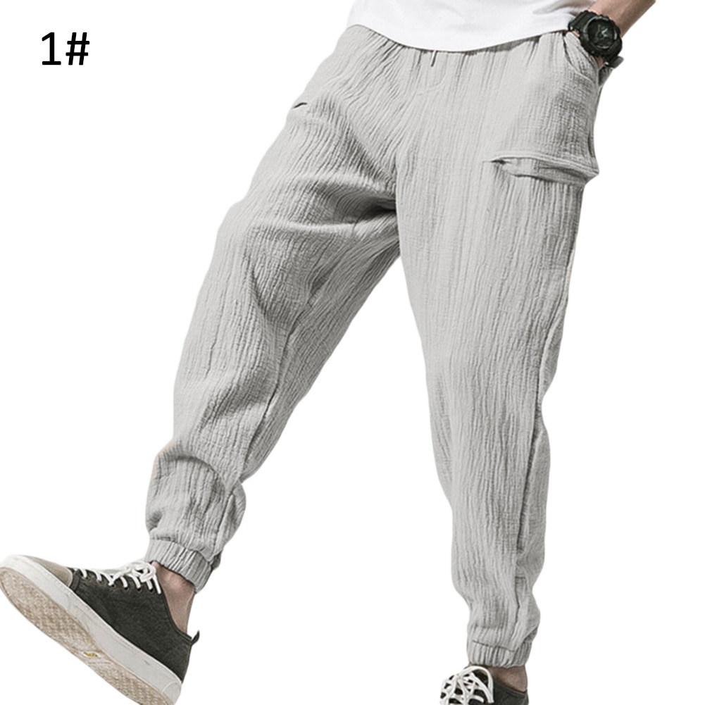 Casual Men Loose Drawstring Sports Gym Trousers Long Ankle Banded Bloomers Pants: XXL / Grey