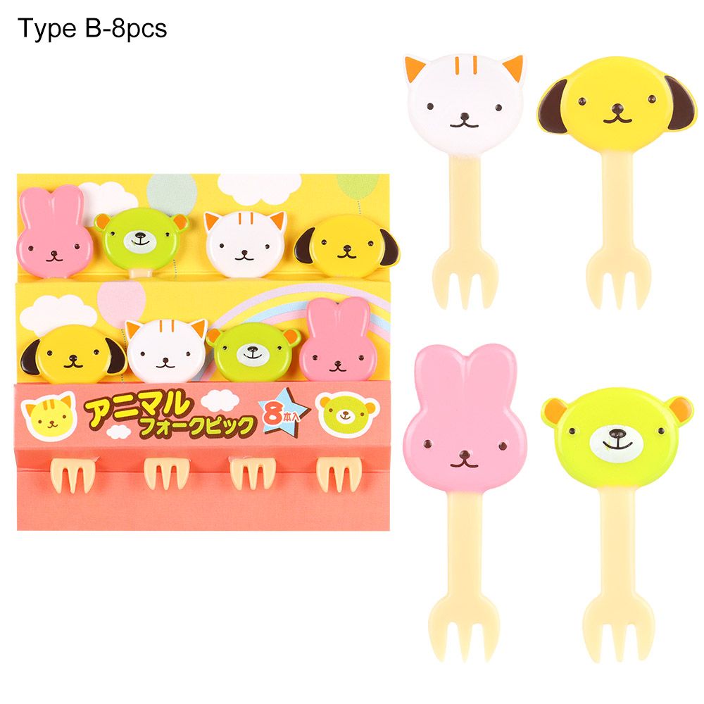 Children Cartoon Fruit Fork Plastic Animal Fruit Fork Picks Mini Snack Cake Dessert Pick Toothpick Bento Lunches Party Decor: A-Type B-8pcs