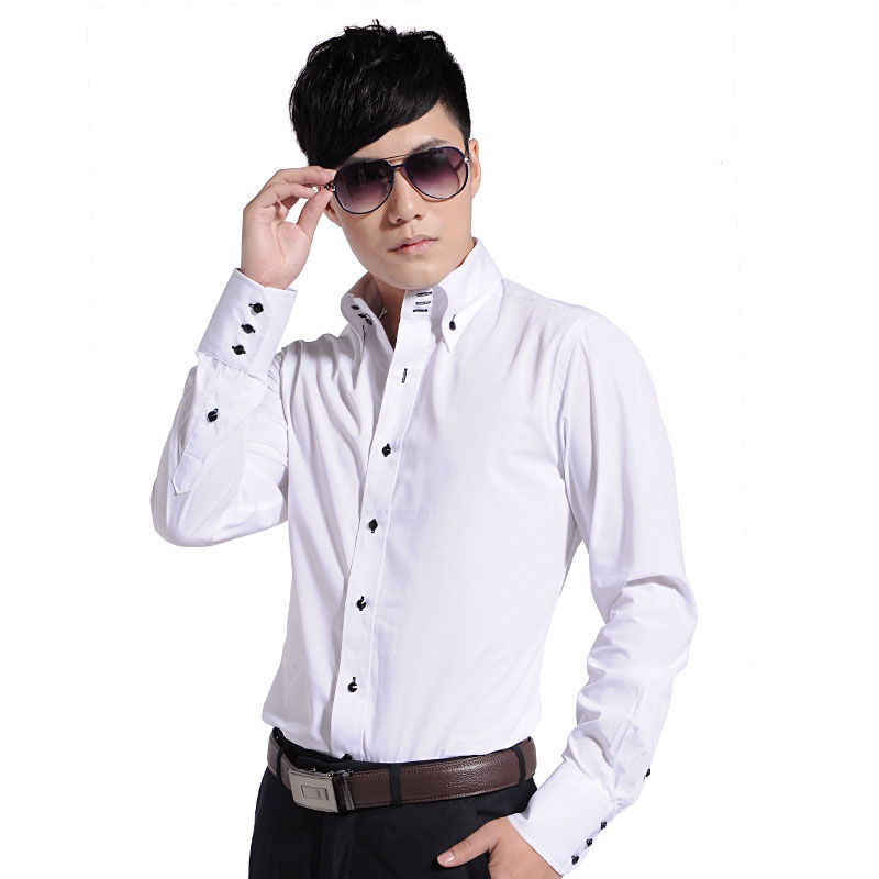 Camisa de vestir con cuello abotonado para hombre, camisa Formal de negocios de manga larga, informal, coreana, ajustada, de , Blanca