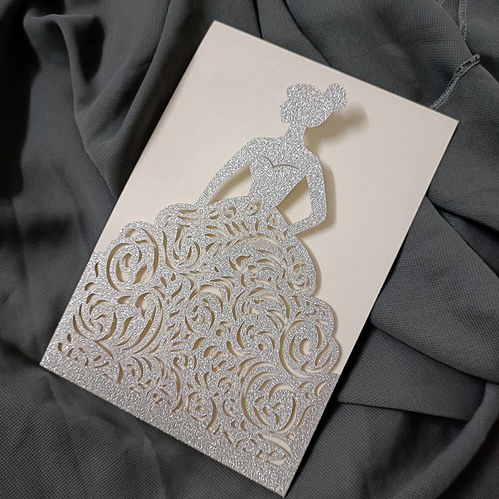 10X Zilveren Glitter Quinceanera Uitnodiging Meisje Prinses Uitnodigingskaarten Voor Zoete 15 Verjaardagsfeestje: silver / Card N Envelope