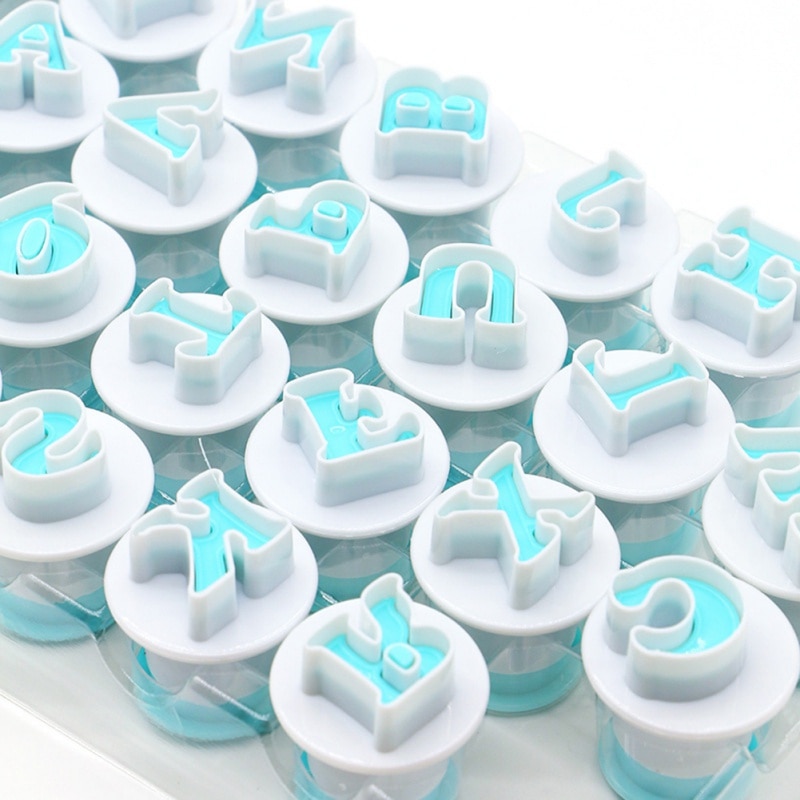 Bagning form bogstav fondant kage udstikker 26 stk store & små bogstaver alfabet og 10 stk nummer kage dekorationsværktøj
