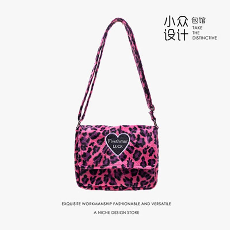 Leuke Luipaard Print Vrouwen Furry Schouder Crossbody Bag Zachte Pluche Cool Meisjes Messenger Tassen Dames Portemonnee Handtassen