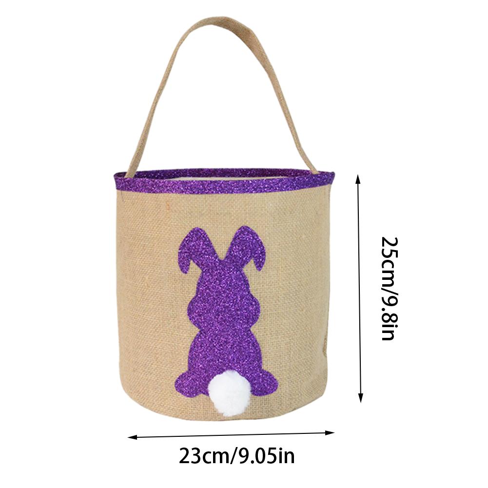 Easter Bunny Basket Canvas Cotton Egg Candy Storage Basket With Fluffy Tail For Easter