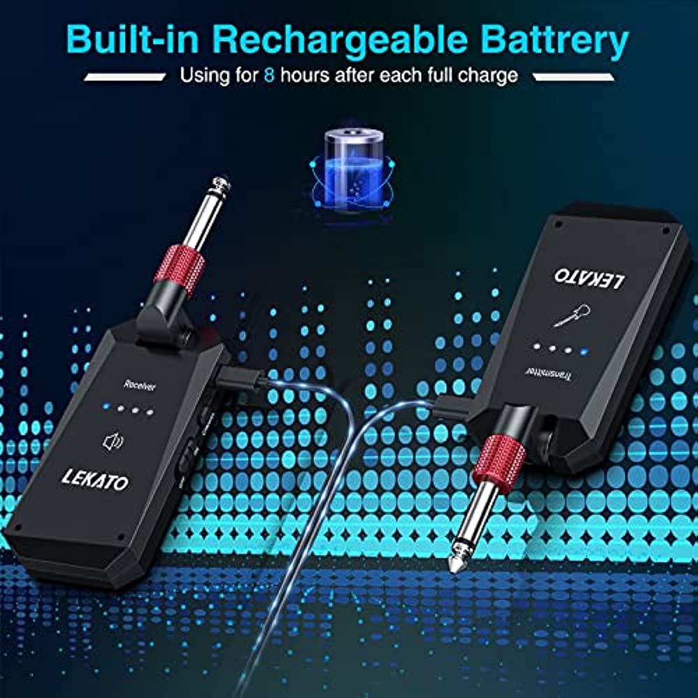 LEKATO 5,8 GHz Gitarre Wireless Sender Empfänger 4 Kanäle Audiosystem für E-Gitarre Bass WS-90 Wireless Gitarrensystem