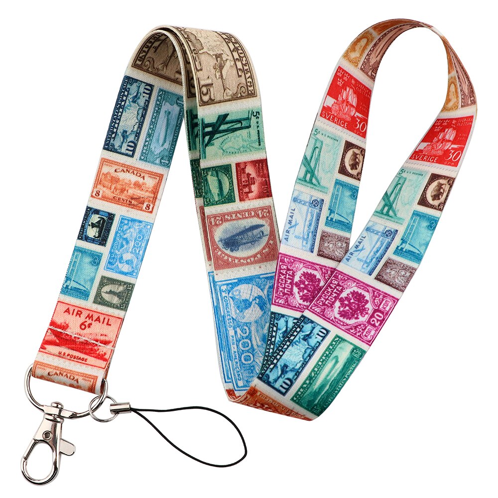 PC3599 American Vintage Stamps Lanyard Badge ID Lanyards Mobile Phone Rope Key Lanyard Neck Straps Accessories