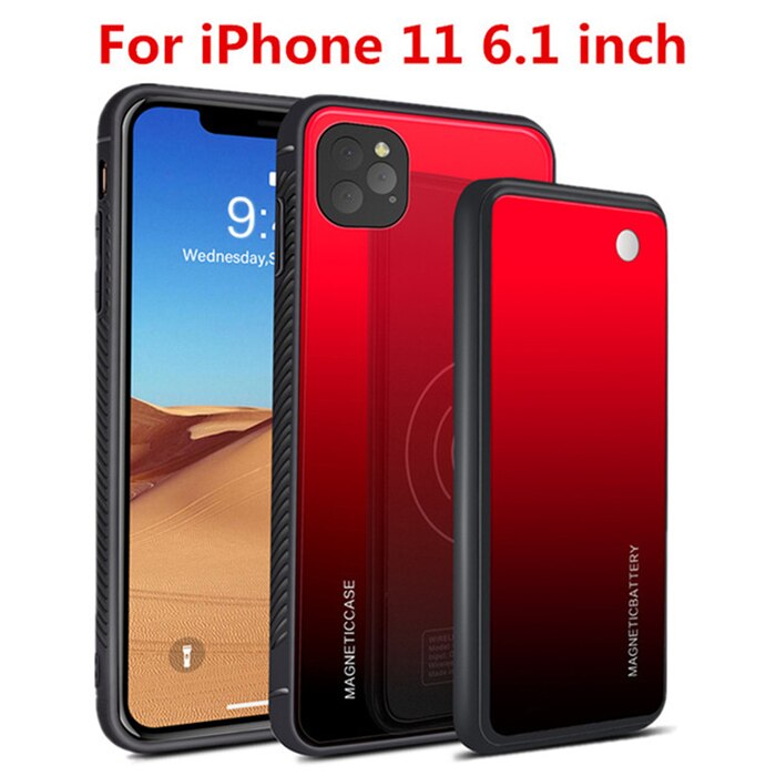 5000mAh Wireless Charging Magnetic Battery Cases For iPhone 11 Pro Max Backup Power Bank Charger Cover For iPhone 11 Power Case: Red for 11
