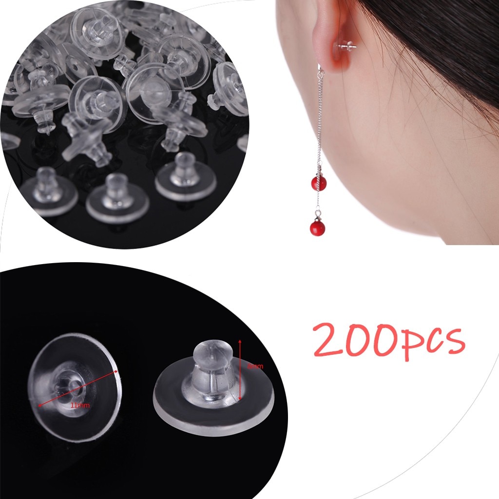 200 Stks/pak Clear Zachte Siliconen Rubber Earring Backs Plastic Haken Stoppers Oor Accessoires Oorbel Backings Oorbel Clutch L921