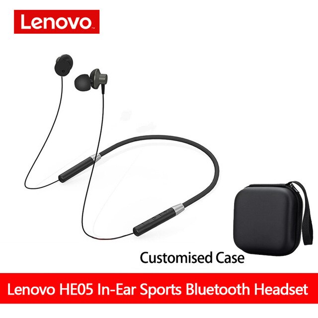 Lenovo Earphones Bluetooth Wireless Stereo Sports IPX5 Waterproof Sport Earbud Headset Noise Reduction Magnetic Runing Headset: black add case